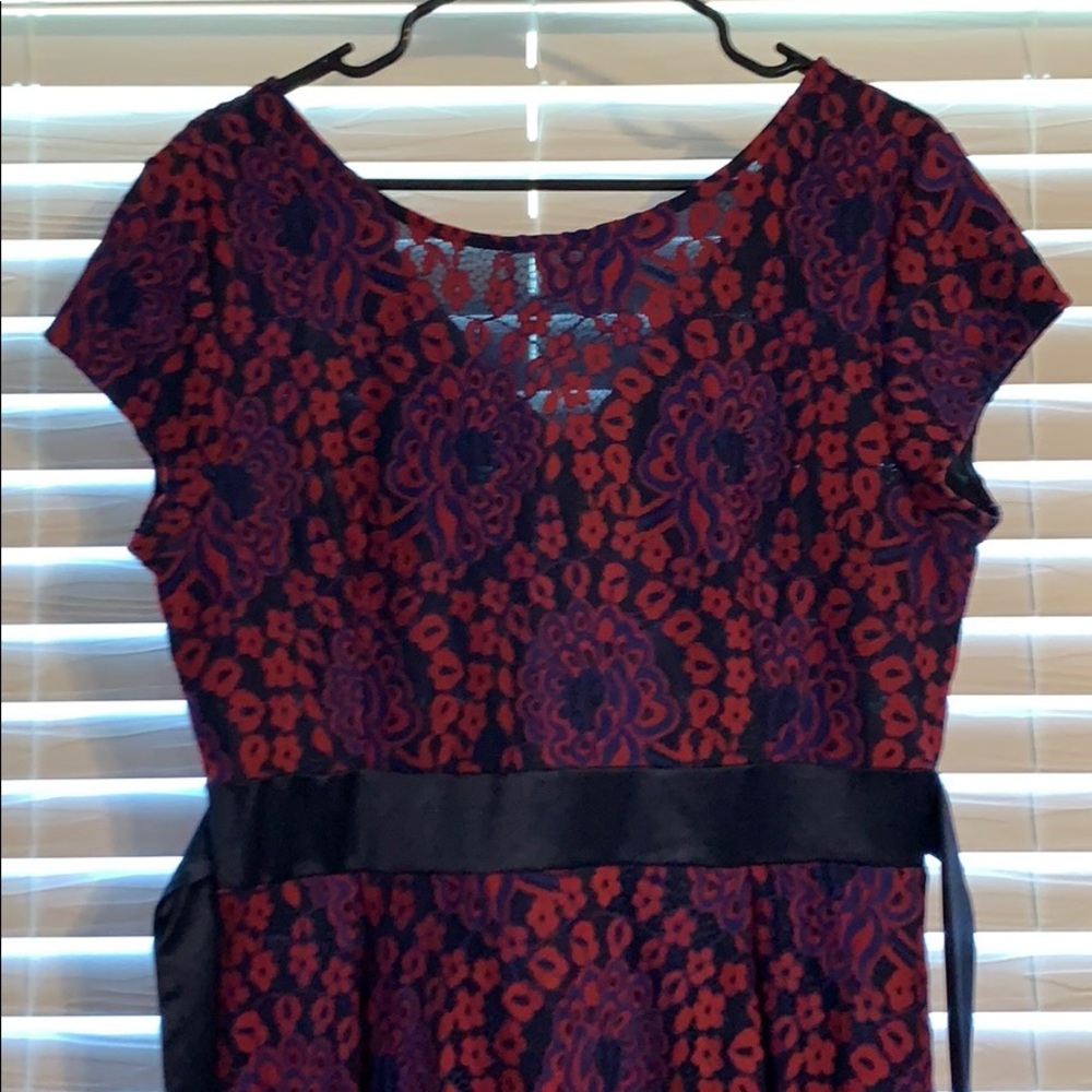 Red & blue knee length dress